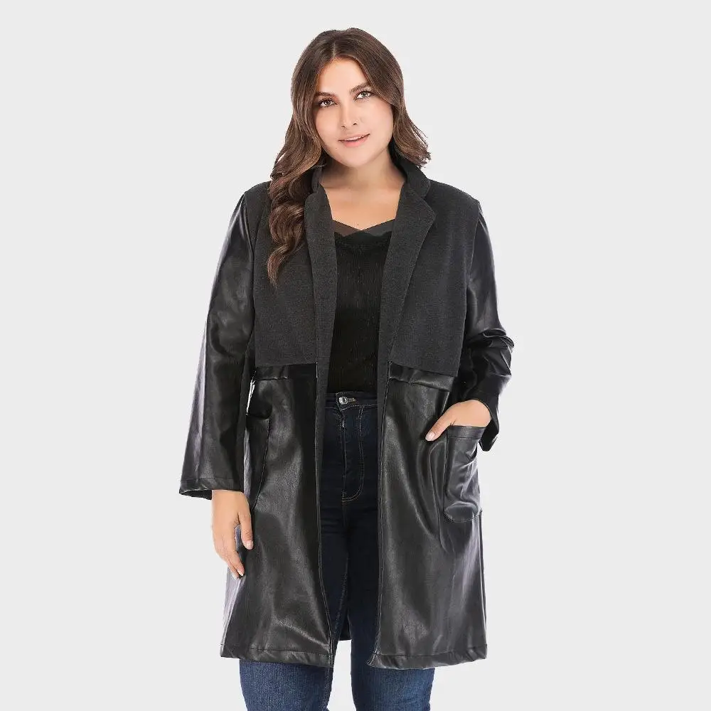 4XL 5XL осенние кожаные куртки размера плюс женское повседневное Пальто черное