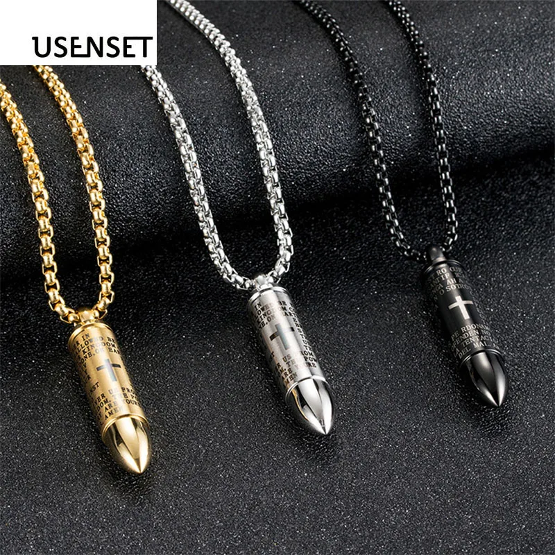 Кулон из титановой стали с кулоном человек пуля крест Иисус молитва ожерелье