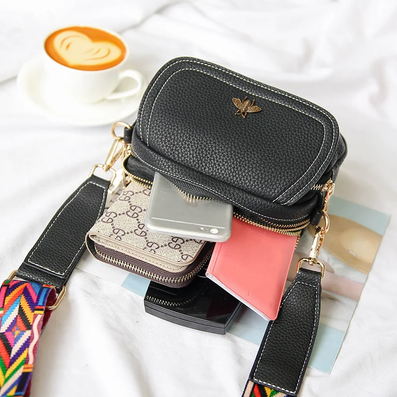 

Fashion Bee Tote Bag 2021 New Litchi Pattern Leather Women Designer Luxury Handbag Solid Color Shoulder Bags Wide Shoulder Strap