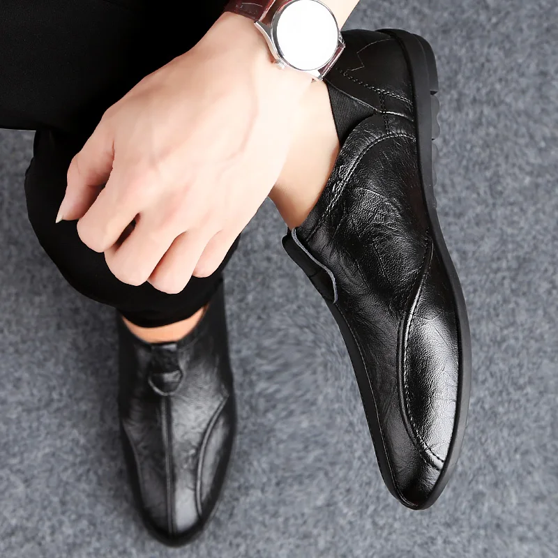 Лоферы мужские из натуральной кожи дышащие без застежки Повседневная Уличная