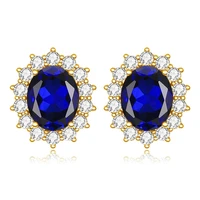 szjinao gold stud earrings for women real 925 sterling silver earrings gemstone sapphire classic wedding party fine jewelery new
