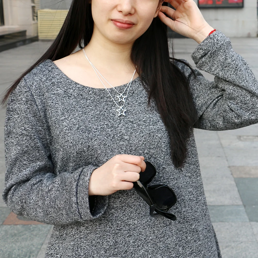 

Free shipping Fashion solid 925 sterling silver snake chain necklace woman Ms. Silver Star Pendant necklace real silver jewelry