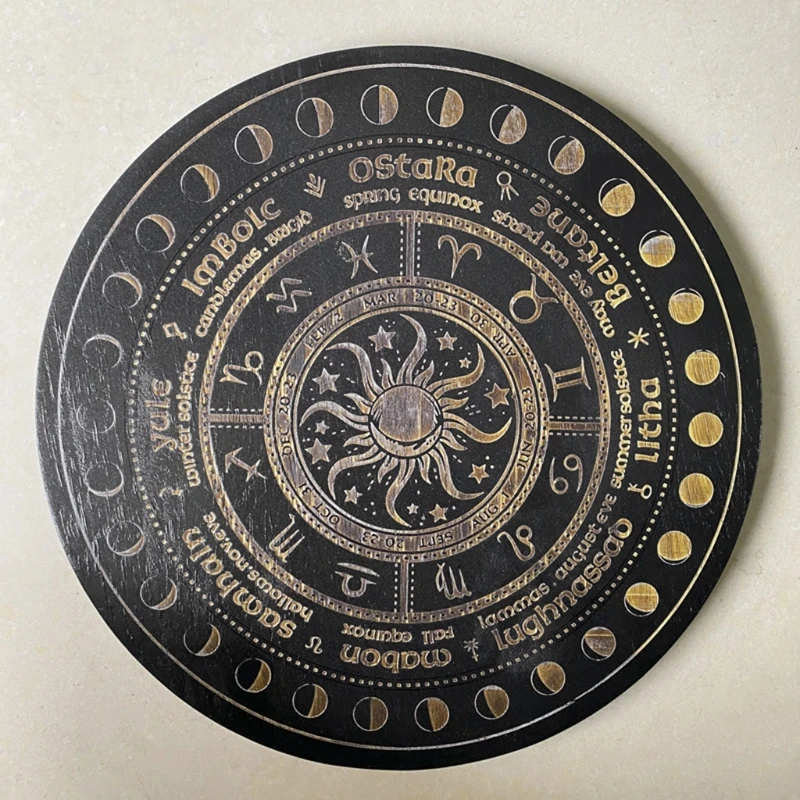 

Crystal Energy Disk Witch Divination Pendulum Board Annual Ring Oak Carving Astrolabe Altar Pendulum Prayer Ritual Props