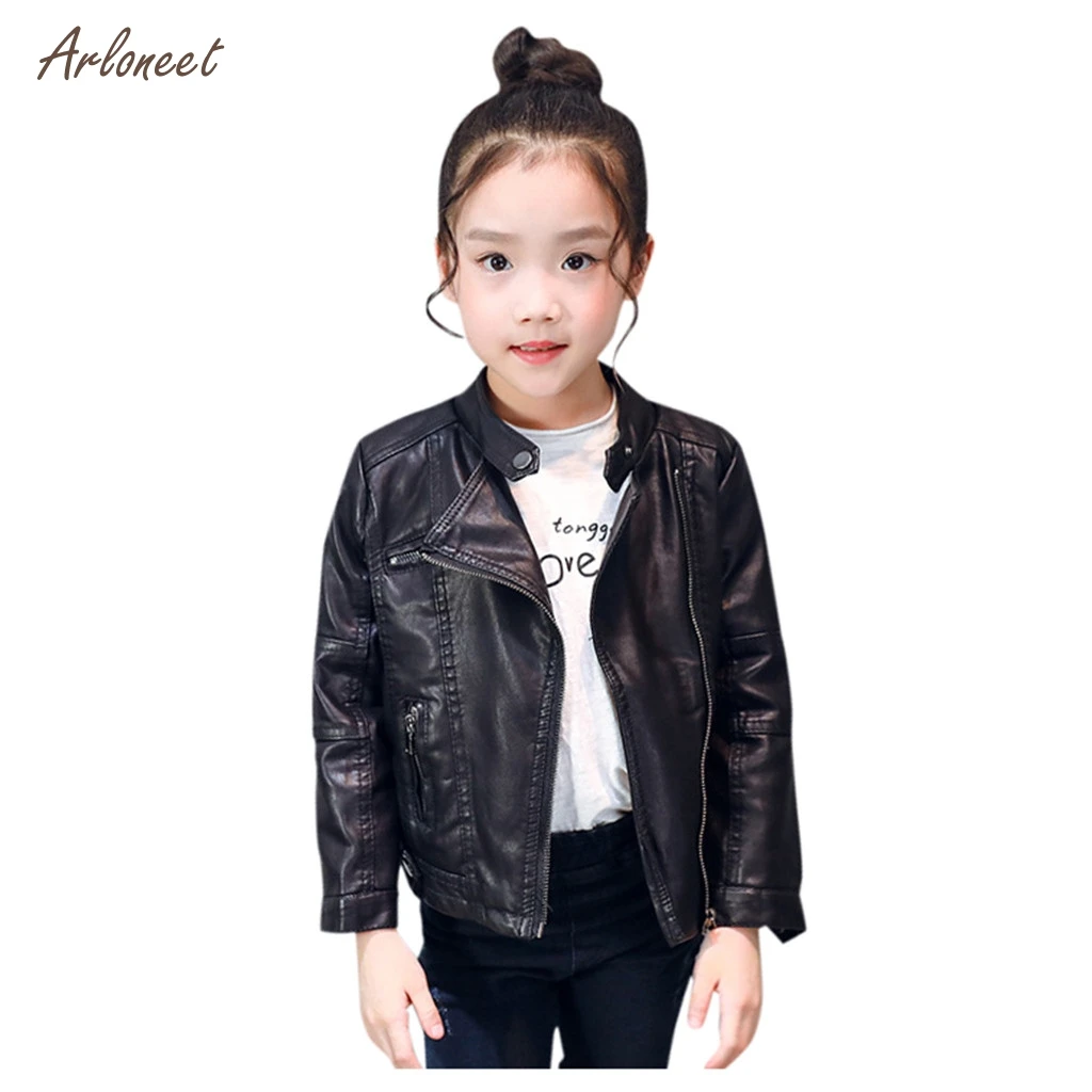 ARLONEET Children Autumn Winter Jackets Toddler Kids PU Leather Coat Baby Girls Short Zipper Coats Outwear | Детская одежда и