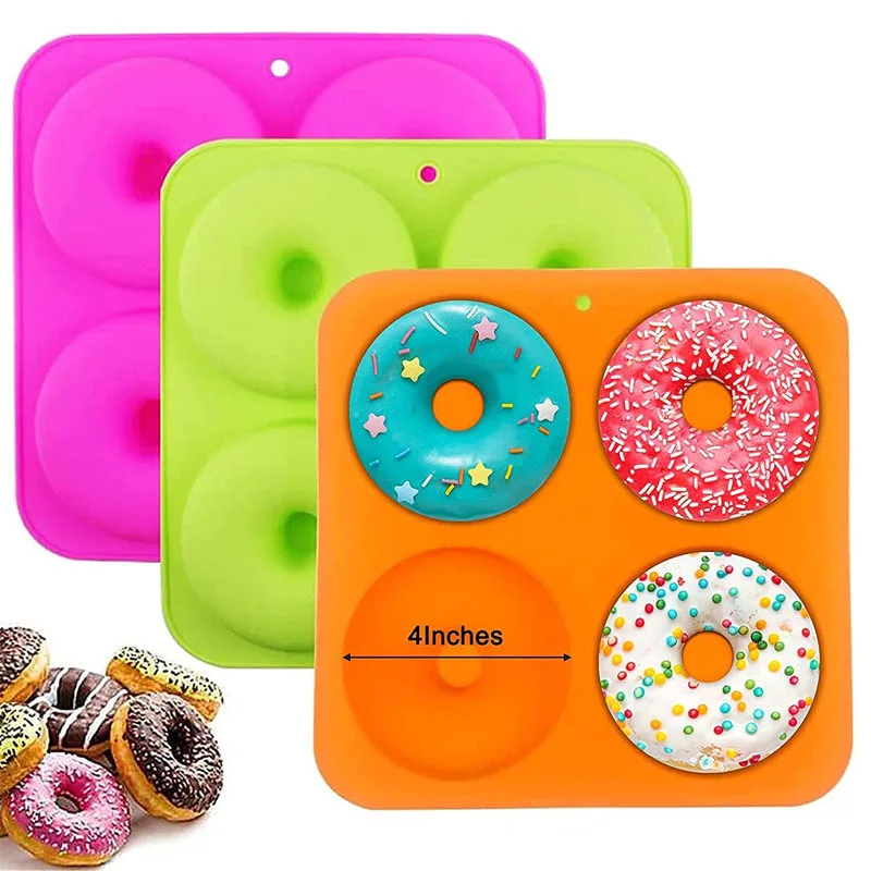 

1 шт. 4-полостная большая полноразмерная кастрюля для пончиков 4 дюйма, силиконовая фотоформа для выпечки, антипригарная Кастрюля для мешков