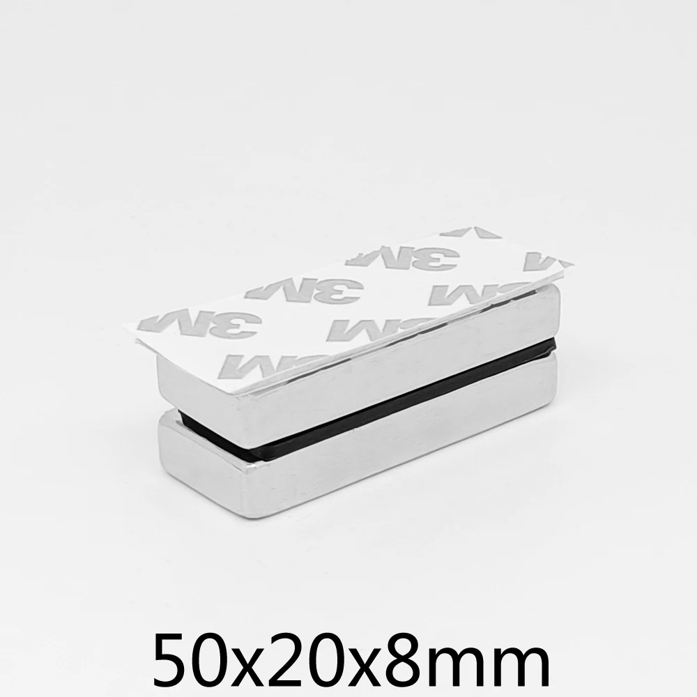 

1/2/5PCS 50x20x8mm Block Super Powerful Strong Magnetic Magnets With 3M Tape 50*20*8 Quadrate Big Permanent NdFeB Magnet 50x20x8