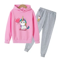 3 14y childrens lovely anime unicorn hoodie kids tracksuit toddler girls cute pink logo printed hoodies baby boys clothing sets