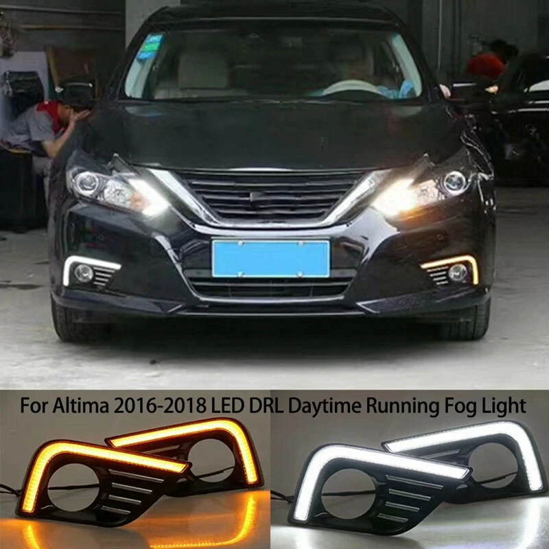 

Для Nissan Altima 2016-2018 пара спереди светодиодный дневные ходовые огни дневного света Противотуманные светильник с Поворотная сигнальная лампа