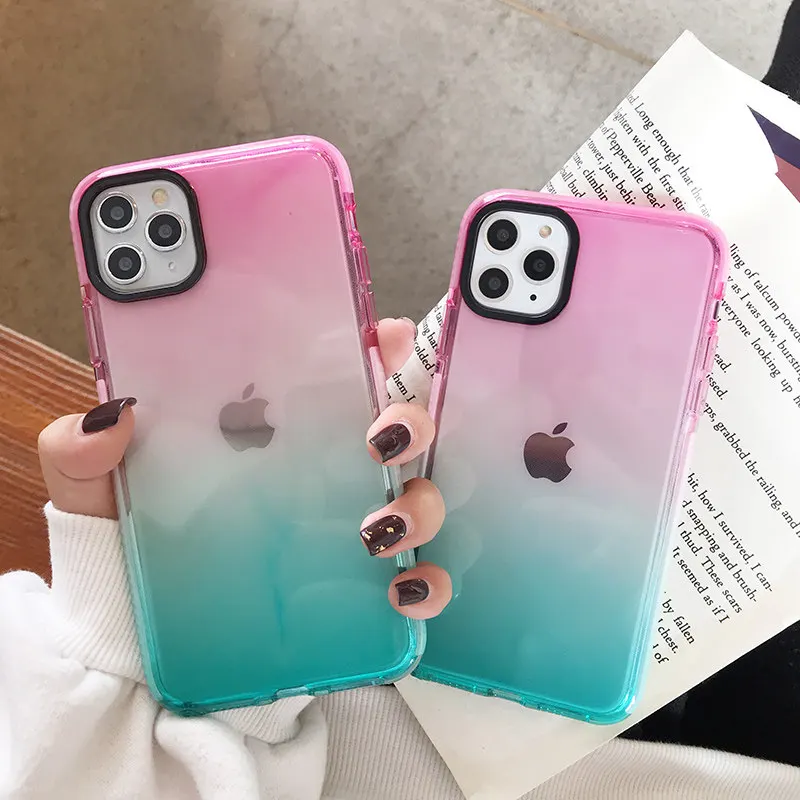 Градиентный противоударный чехол для iPhone SE 2020 11 Pro Max прозрачный мягкий XR XS X 8 7 6 6s