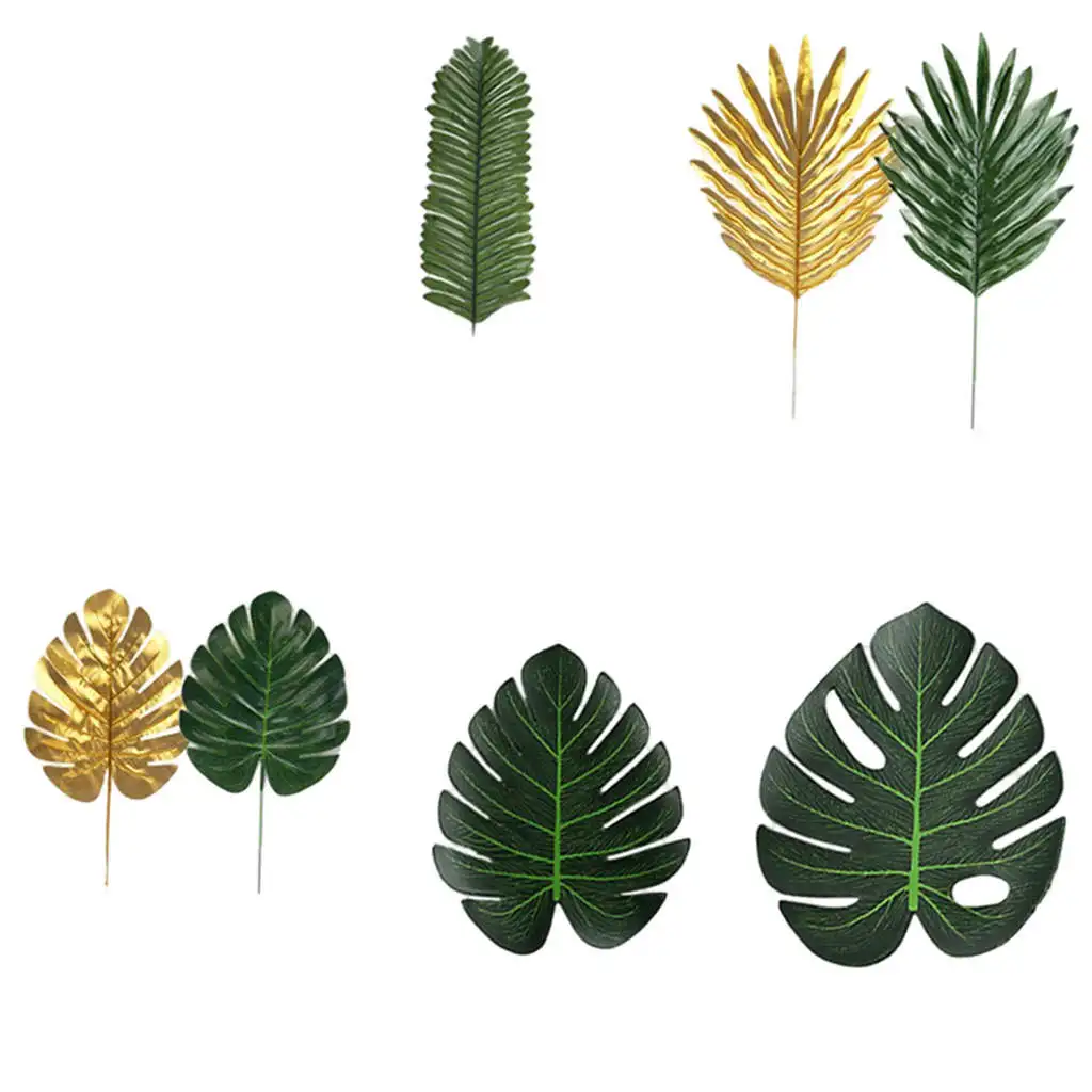 

66 шт., 5 видов тропических листьев с стеблями, искусственные Пальмовые Листья для цветочной композиции