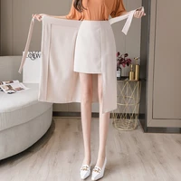 2021 summer one piece high waisted long skirt sashes wrap skirts lace up midi skirt with slit korean office lady work wear falda
