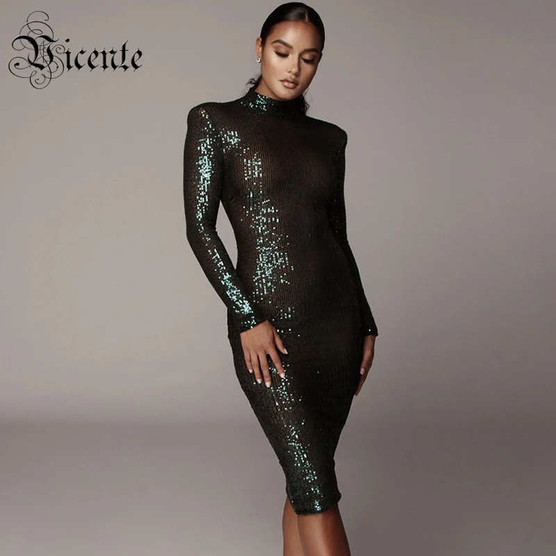 Блестящее платье с блестками VC бесплатная доставка сетчатая Лоскутная водолазка