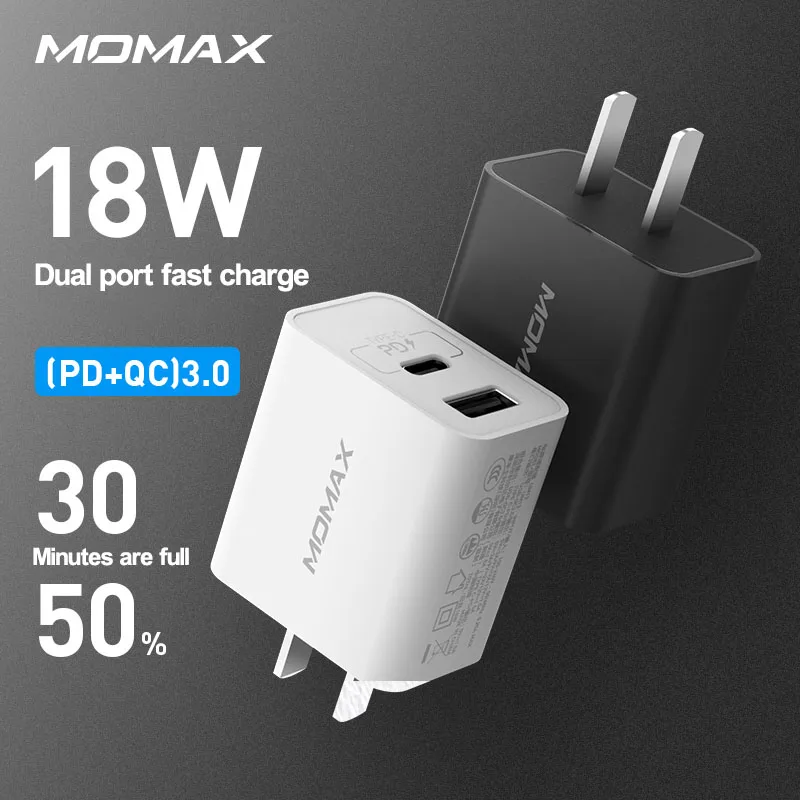 MOMAX UM13CN USB быстрое зарядное устройство (PD + QC3.0 18 Вт) портативный для Apple и android
