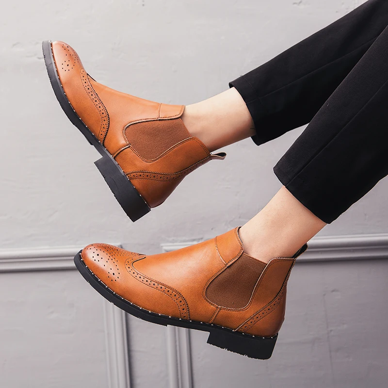 Модные уличные ботинки челси в британском стиле мужские ботильоны кожаные