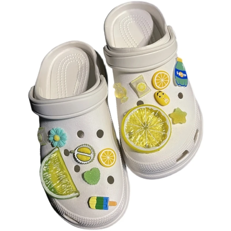 

Винтажные Подвески в виде крокса, летние Подвески в виде свежего лимона для крокса, трехмерные аксессуары в форме крокса, дизайнерские сабо ...