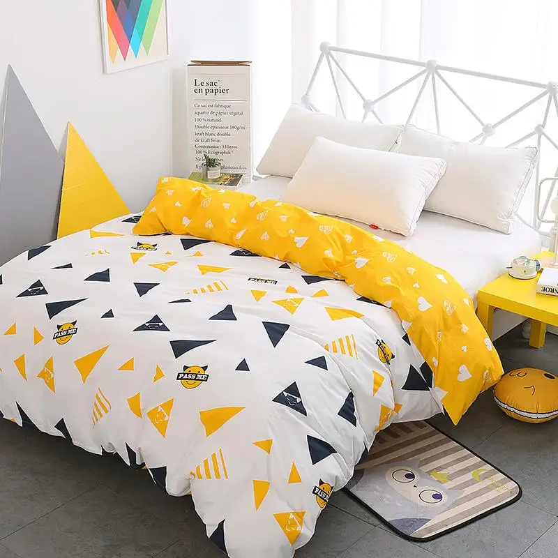 

Новинка Роскошный белый желтый пододеяльник мультяшный детский треугольный 100% хлопок двойной полный Королевский размер пододеяльник пост...
