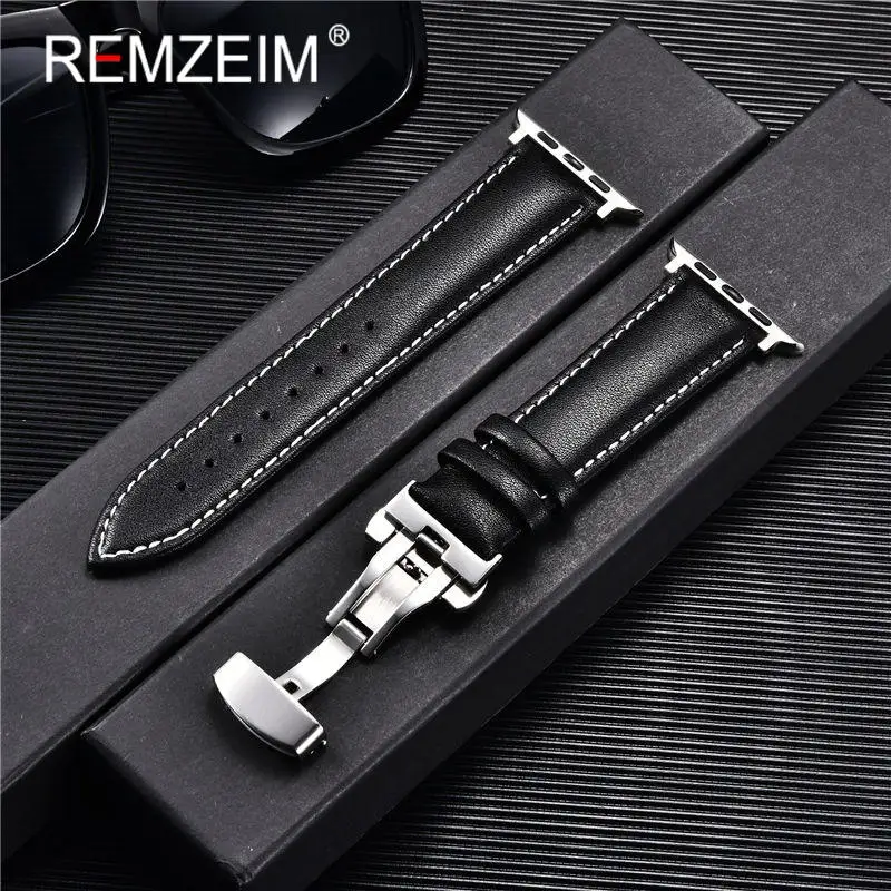 Calfskin Casual Leather Watchband 42mm 44mm Strap for Apple Watch 6 5 4 3 2 Soft Leather Band 38mm 40mm for Apple Smart Watch