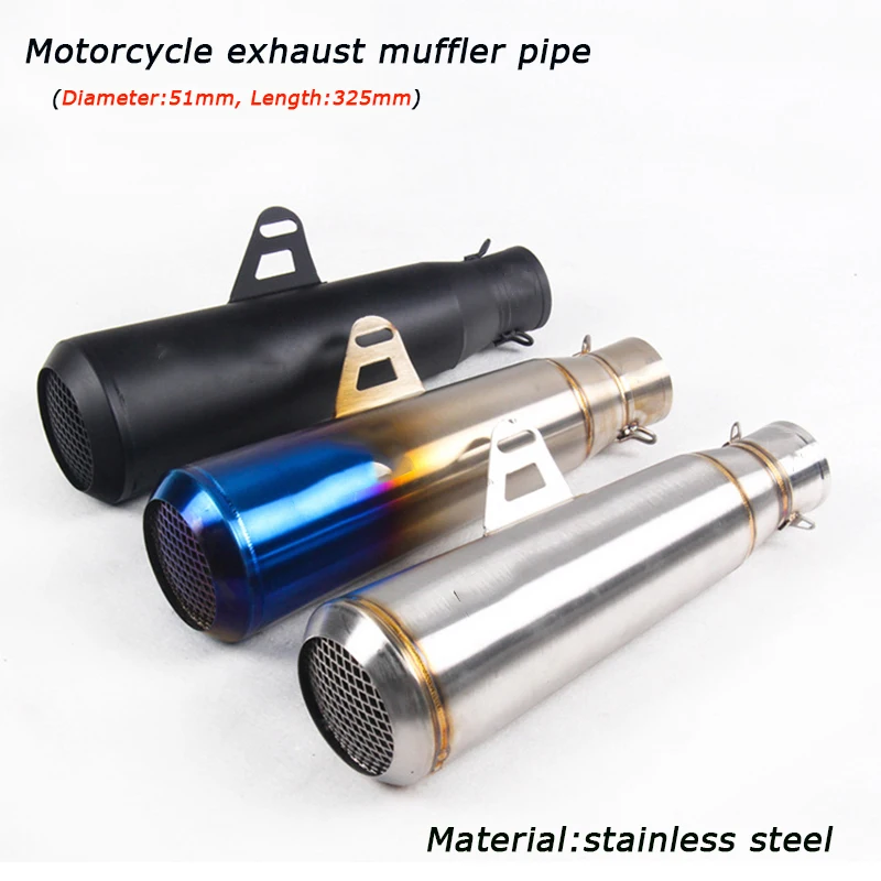 Input 2inch Exhaust Vent Pipe DB Killer Refit Motorcycle 325mm Length Tail Baffler Pipe Stainless Steel Muffler System Universal