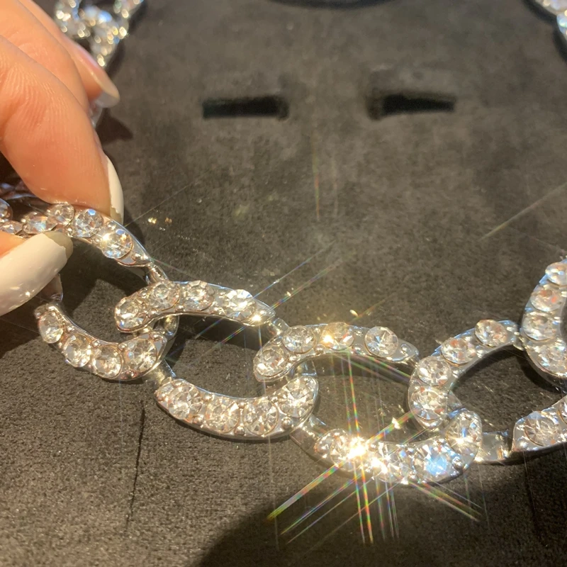 

Rhinestone Necklace Women New Simple Style Thick O-chain 46CM Shiny All-match Temperament Alloy Jewelry Accessories Necklace