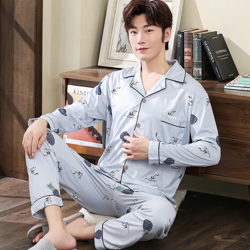 

Men's cotton pajamas, long sleeves, long sleep, soft and comfortable clothes, home clothes, 2019