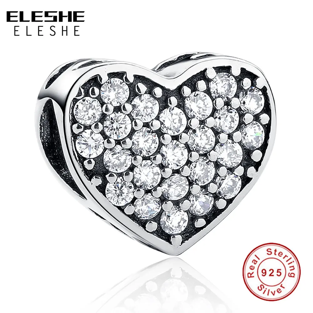 

ELESHE ELESHE 100% Pure 925 Sterling Silver Beads with CZ Forever Friends Heart Charm Fit Original Bracelet Authentic Jewelry