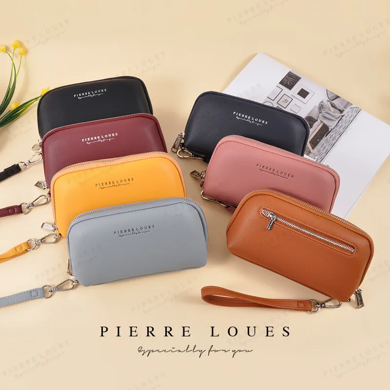 

YIZHONG Leather Long Wristband Purses and Handbags Luxury Designer Wallets for Women Phone Pocket Card Holder Lady Makeup Bag