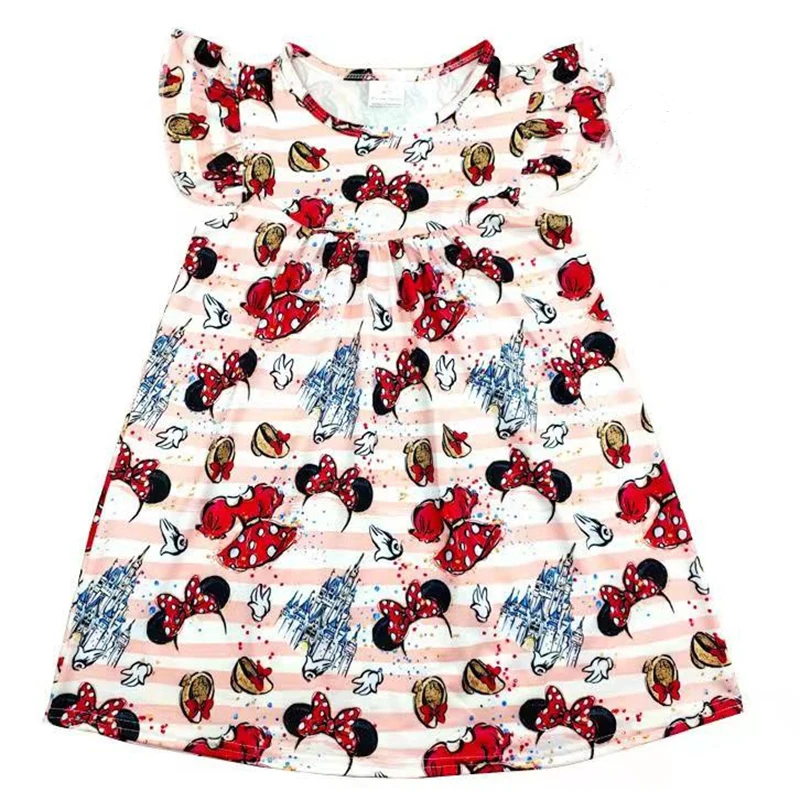 Baby Girls Boutique Dress Cartoon Castle And Mickey Bow Pattern Toddlers V-day Party Clothes | Детская одежда и обувь
