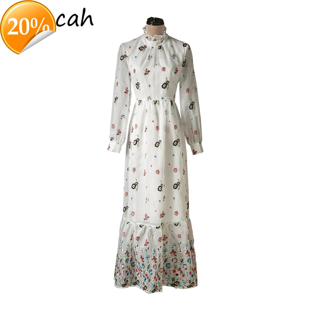 

Women Spring Fashion Designer Party Mermaid Dress lanterns Shell embroidery High waist Elegant thin ladies Long dresses