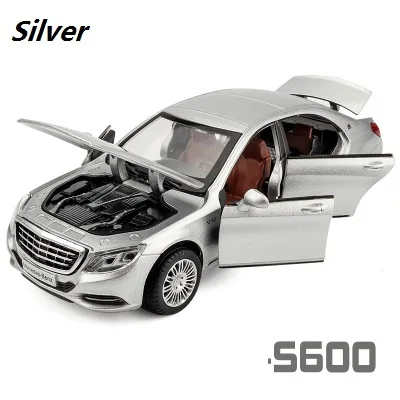Silver no box 1/32 Maybach S600 литые под давлением металлические модели автомобилей, игрушечный автомобиль с имитацией, светильник с музыкой, 6 дверей, можно открыть, подарки для детей - Цвет: Silver no box
