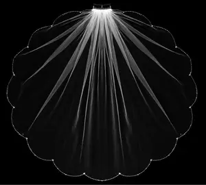 Простая кружевная свадебная фата цвета слоновой кости с рюшами, свадебная фата Аманда, однослойная