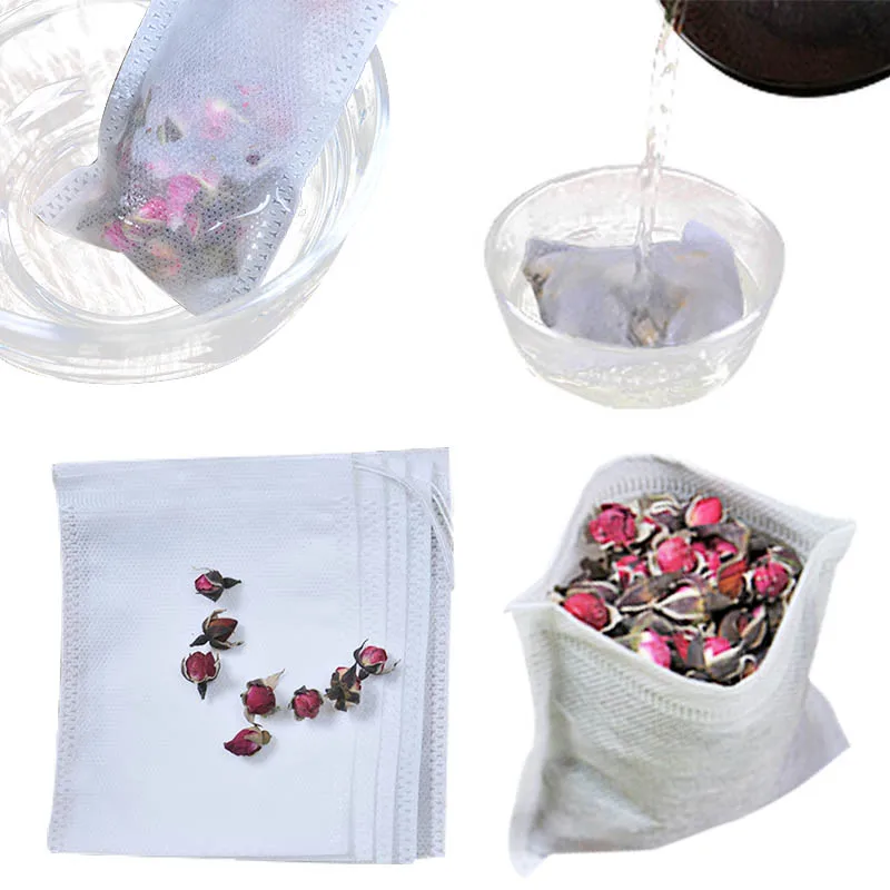100Pcs Spice Tools Non-woven Seal Filter Medcine Bags Coffee Pouches  Multifunction Drawstring Pouch Tea Bags  6*8cm