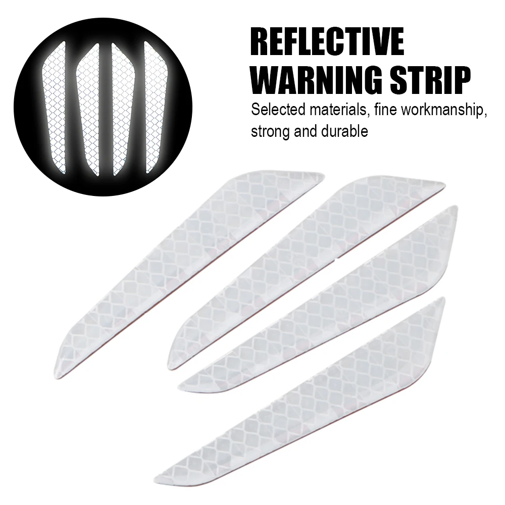 

4pcs Car Wheel Rim Eyebrow Reflective Warning Strip Stickers Safety Warning Light Reflector Protective Sticker