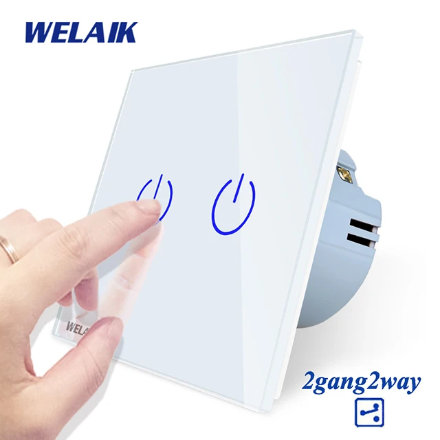 Welaik Кристалл Стекло Панель переключатель Белый настенный выключатель ЕС сенсорный выключатель Экран настенный выключатель света 2gang2way AC110~ 250 В a1922cw/b - Цвет: White Power