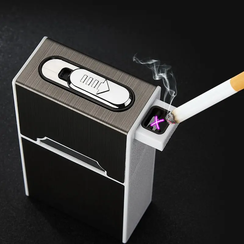 

Creative Dual Arc Cigarette Case USB Rechargeable Lighter Can Hold 20Pcs Cigarettes Outdoor Windproof Cigarette Case Lighter
