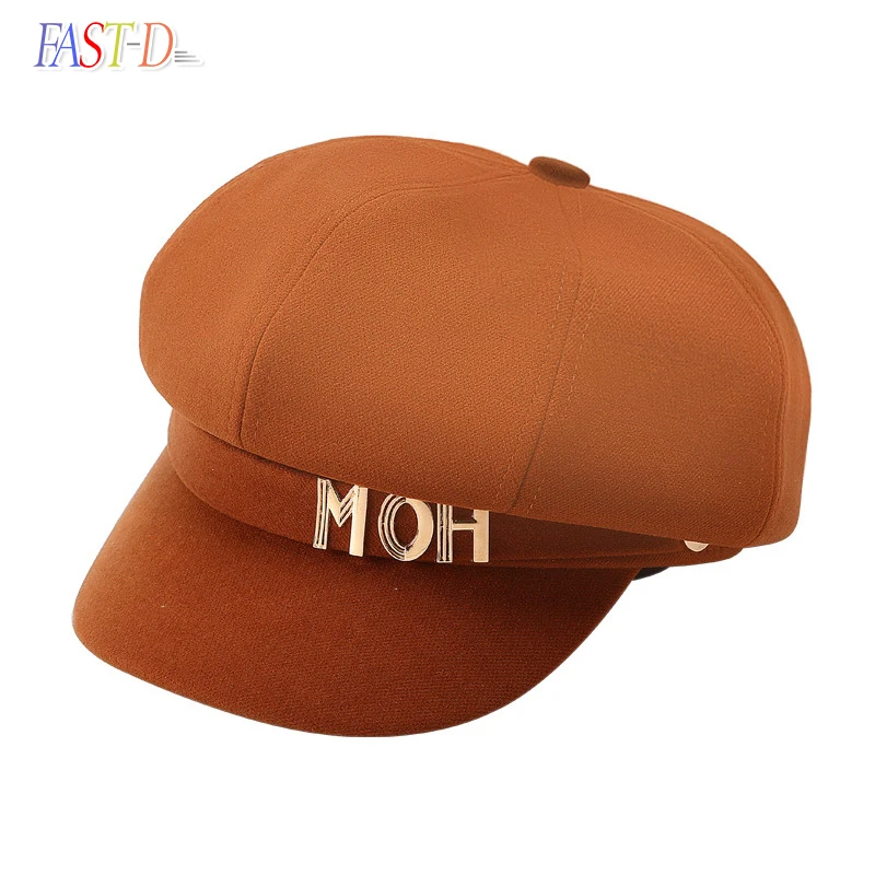 

FAST-D Hats for Women Solid Plain Octagonal Newsboy Cap Men Ladies Casual Wool Hat Winter Beret Women Casual Painter Cap