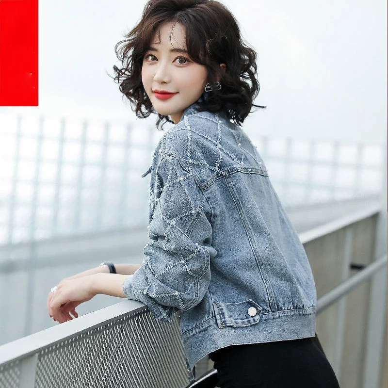 

Female Fashion Loose Denim Jacket Women's Long Sleeve Vintage Casual Lapel Jacket Autumn Single-breasted Short Jean Coat Z552