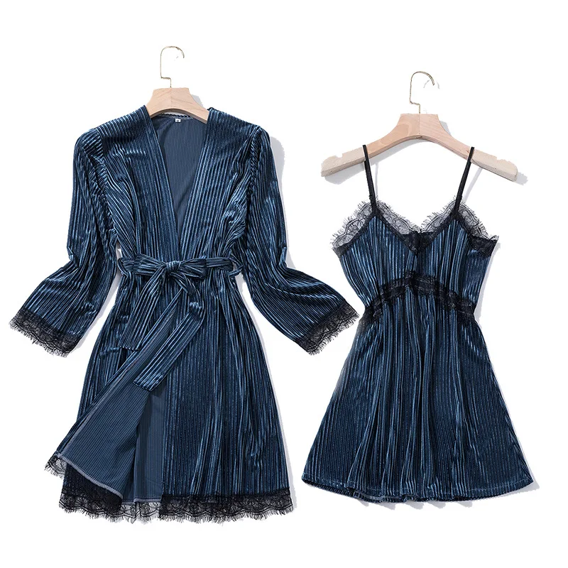 Зимний велюровый ночной халат сексуальный женский комплект из 2 предметов топ на