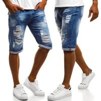ripped jeans shorts for men summer fashion mid waist flanging distressed jeans man casual straight denim shorts