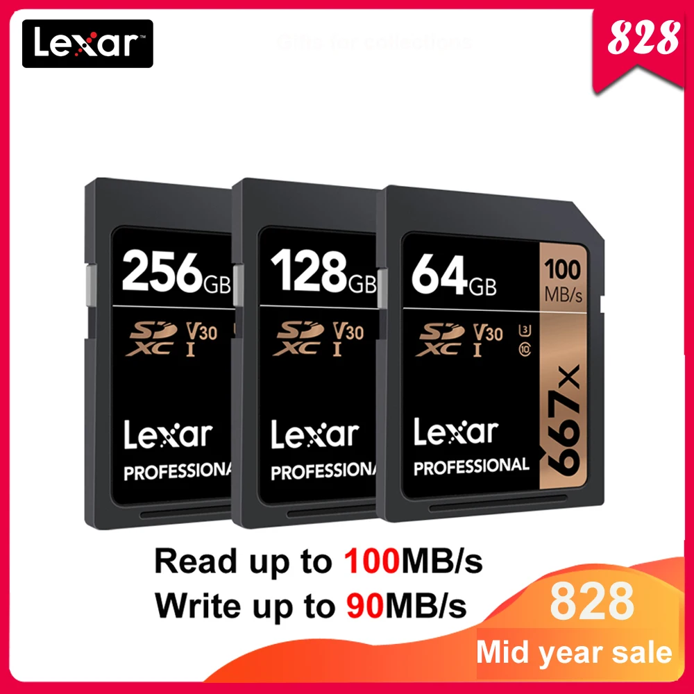 100% оригинальная карта памяти Lexar 667x SD SDXC класс 10 64 Гб 128 ГБ 256 C10 U3 UHS I до 100 МБ/с./с