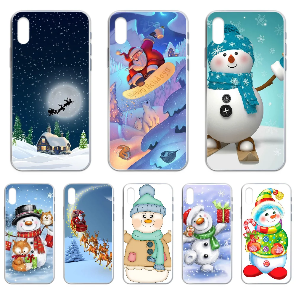 

Christmas Tree Snowman Phone Case Cover For Iphone 11 7 8 XR 4 4S 5 5C 5S 6 6S PLUS X XS PRO SE 2020 MAX Transparent Coque Trend