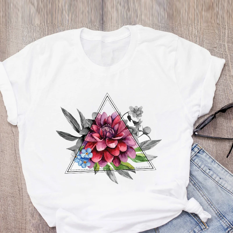 Женская футболка с цветочным принтом короткая летняя в стиле Харадзюку | одежда
