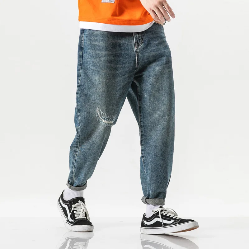 Джинсы мужские с вышивкой в стиле ретро потертые прямые джинсы хип хоп