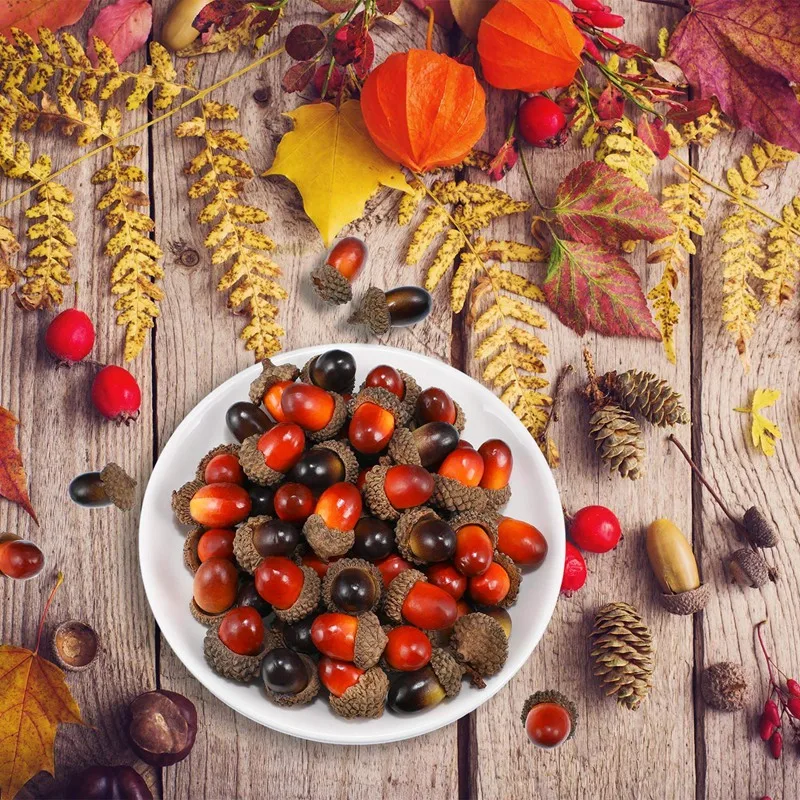 

100 Pieces Acorns Decor Craft Artificial Acorns Fake Fruit Props Acorns Decoration for DIY Handcraft Party