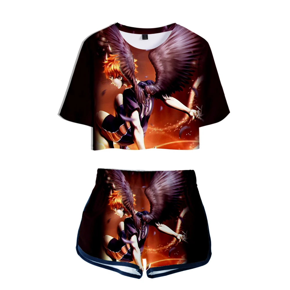 

Haikyuu Uniform Women Girls T shirt Shorts Sleeve Figure Cosplay Costume 3D Print Cosplay Clothes hinata bokuto karasuno Set