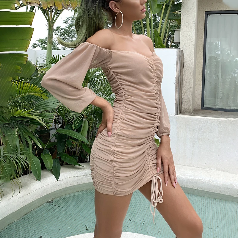 Платье NORMOV с воротником-лодочкой женское осенне-зимнее платье сексуальное