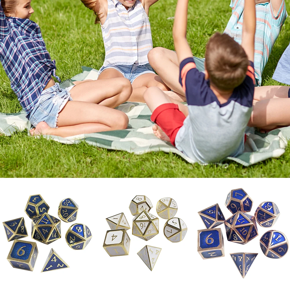 

7pcs Polyhedral Dice Set Gift Table Bar Easy Read KTV Digital Number Props Board Game Home Entertainment Party Toys Zinc Alloy