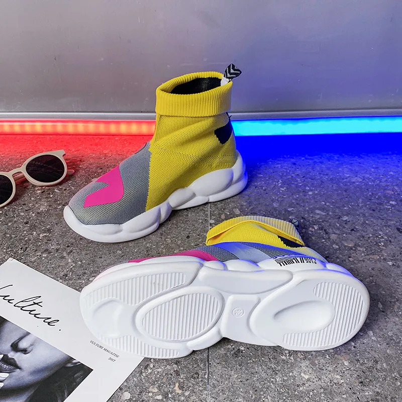Spring Boots Shoes Woman Flats Sock Elastic Lightweight Shoes Casual Female Colorful Knit Sock Summer Mix Color Shoes