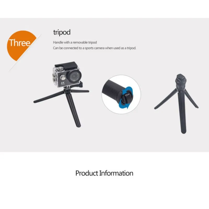 3 Way Grip Waterproof Monopod Selfie Stick Sports Camera Tripod Bracket Foldable Stand For Gopro Hero 5 6 4 for Xiaomi yi 4K