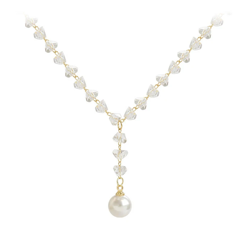 

2021 new fashion shiny crystal necklace Artificial Pearl Pendant Necklace South Korea women's neck jewelry trendy short necklace