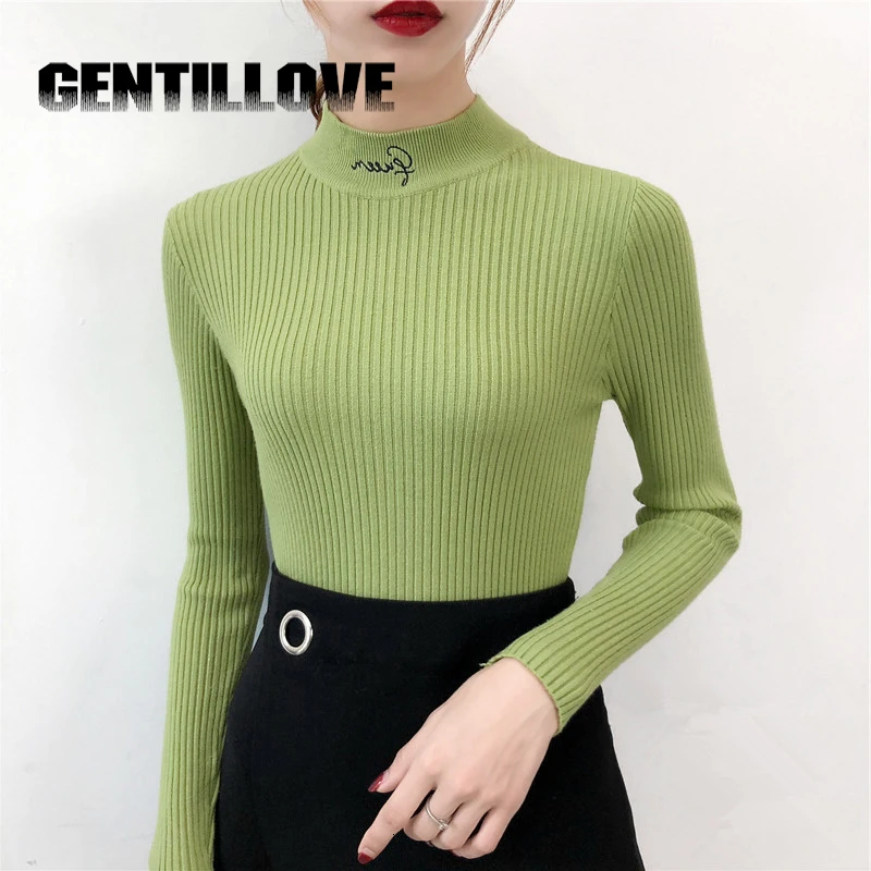 Basic Women Sweater Pullover Autumn Winter Long Sleeve Letter Pullovers Bottoming Tops Female Knitted Jumper Shirt Lady Clothes | Женская